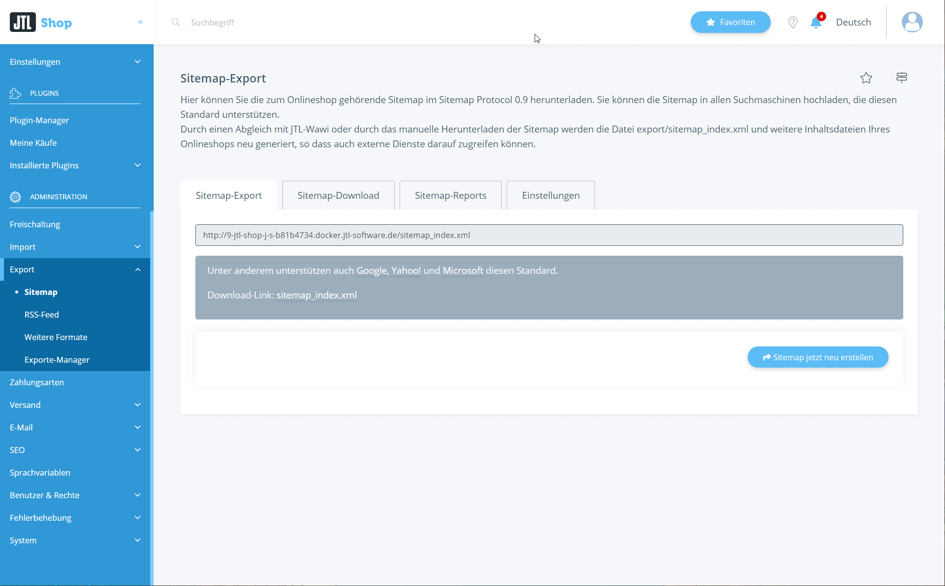Exportieren Sie die Sitemap für Google