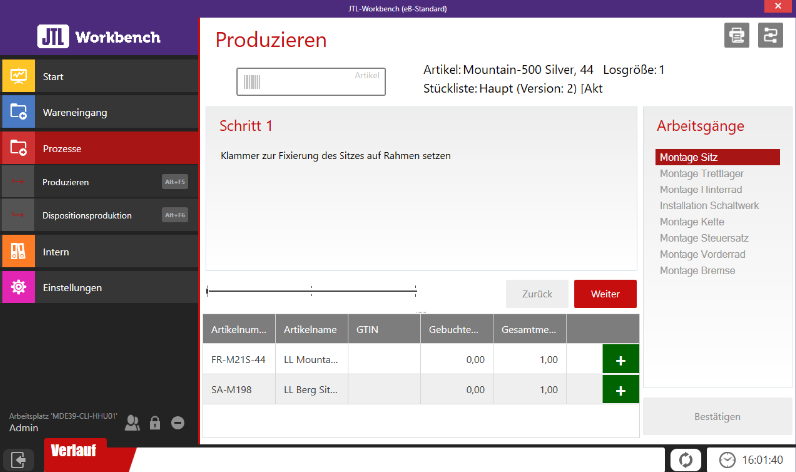 JTL-Workbench: Screenshot Arbeitsgänge